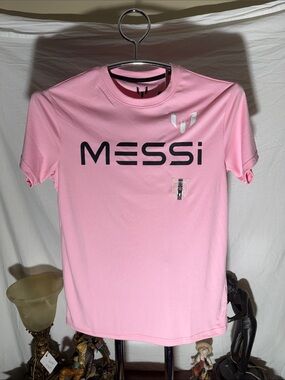 Messi Men's Pink Logo Short Sleeve Tee — Crew Neck Casual Shirt
